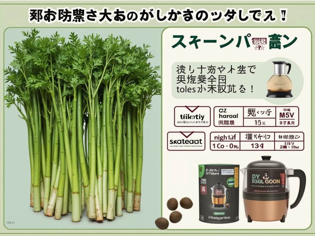 緑の葉物野菜と商品説明の広告